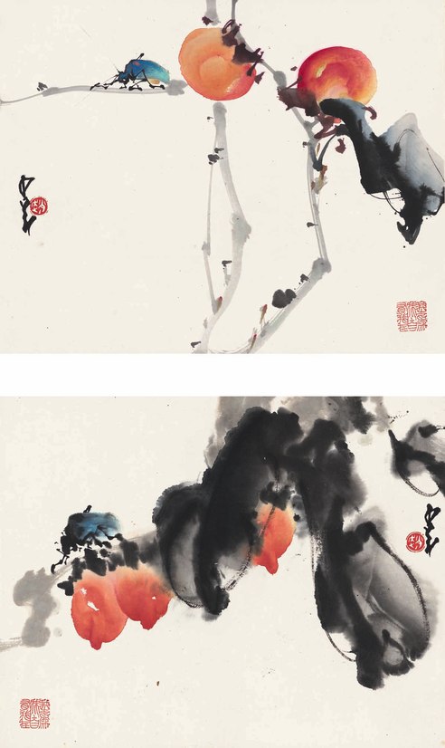 赵少昂 红果草虫图