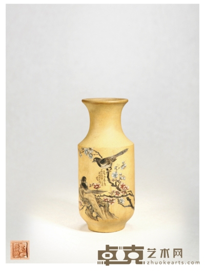 当代·任淦庭刻紫泥粉浆赏瓶 26.8×12cm