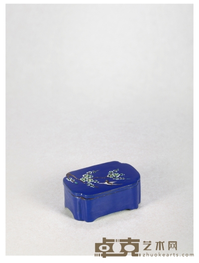 清·紫泥蓝彩喜上眉梢倭角印泥盒 3.3×6×8.2cm