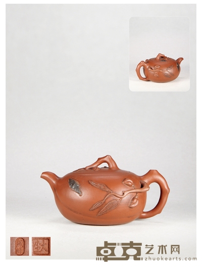 清末民国·范大生制鳌峰款紫泥福寿壶 8.7×17.2cm