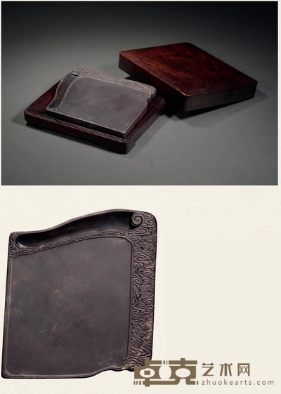 清·翁同龢铭书卷式端砚 16.3×14×1.6cm