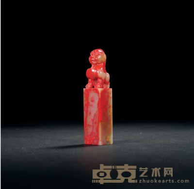 昌化鸡血石古兽钮章 1.9×1.9×8.8cm