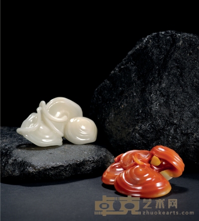 寿山芙蓉石蘑菇摆件二件 6.2×7×3.5cm 8.7×5×2cm