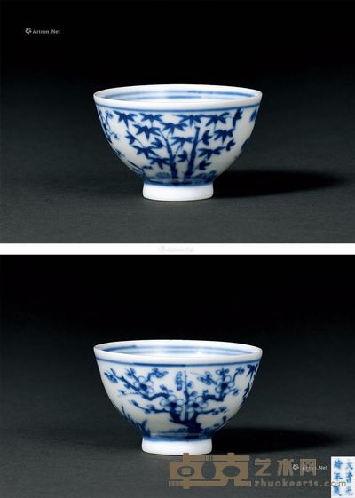 清光绪 青花岁寒三友图小杯 直径5.8cm