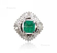 铂金祖母绿钻石戒指