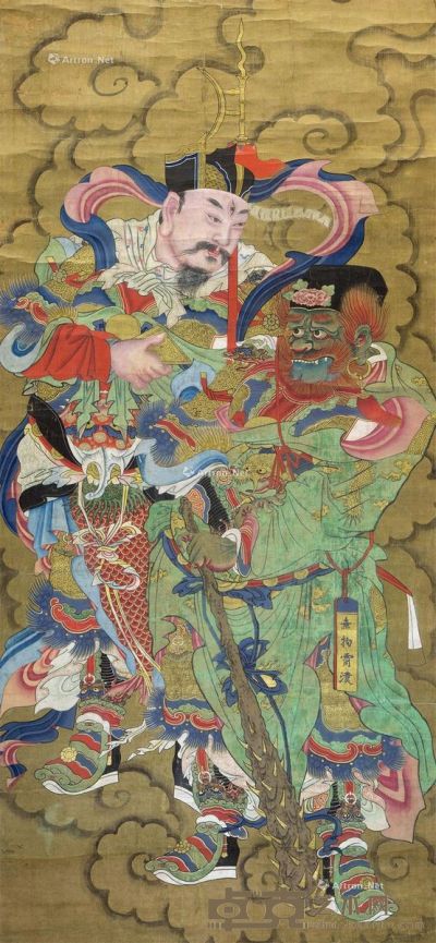 佚名 彩绘二郎神画像 137.5×64cm