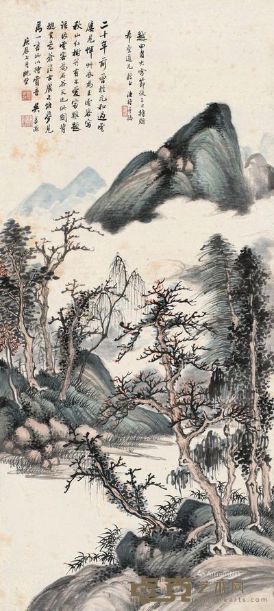 吴华源1940年作秋山红树 89×40cm