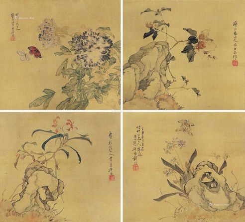 居廉1877年作1878年作花鸟 （四帧）