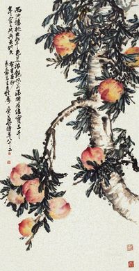 林受益1983年作寿桃