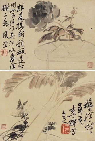 李鱓花卉虫草（二帧）