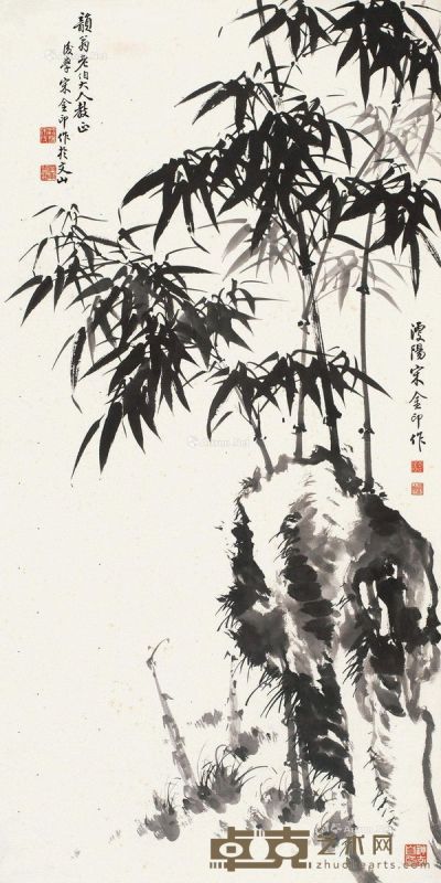 竹石图 135×68cm