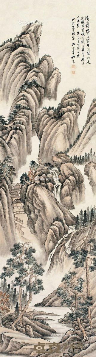 辛巳（1941）年作 山水 （一张） 立轴 纸本 176×47cm