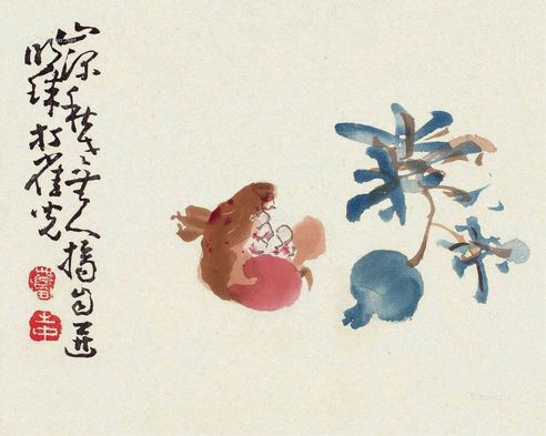 木刻水印榴图 纸本