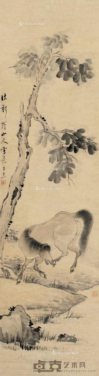 桐骏马图 立轴 纸本 129×34cm