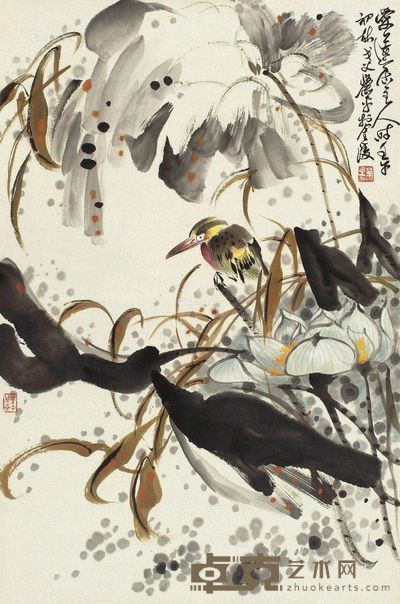 壬午(2002)年作 花鸟 立轴 纸本 68.5×45.5cm