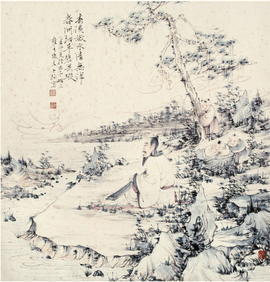 何士扬 抚琴图