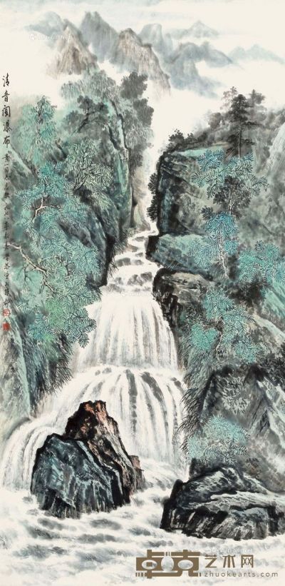 吴一峰1978年作清音阁瀑布 137×68cm
