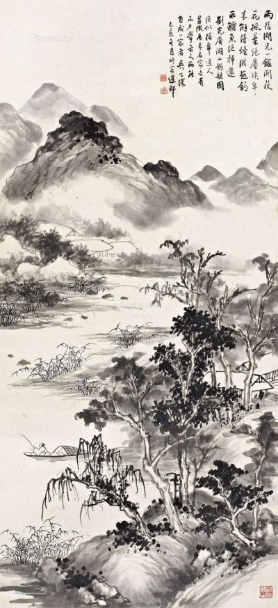吴子深己亥（1959年）作湖山钓艇