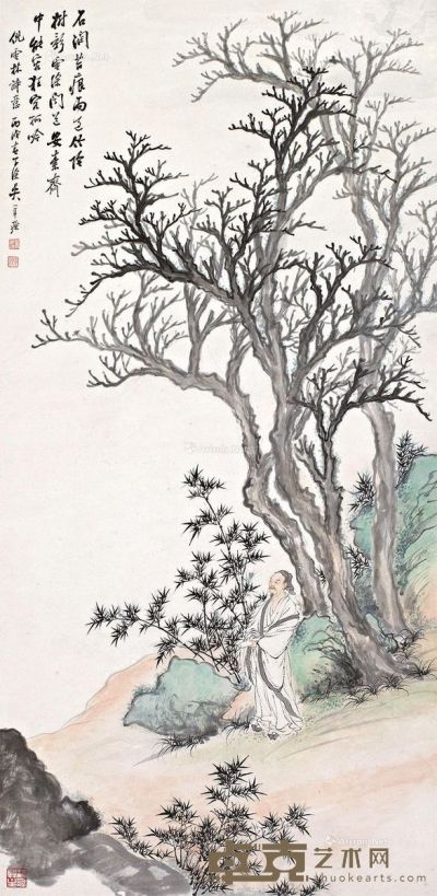 吴子深丙戌（1946年）作竹阴闲吟 87.5×42.5cm