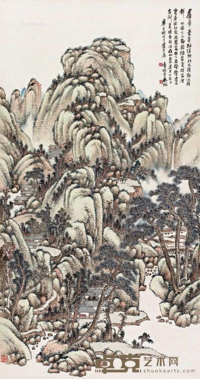 吴徵辛巳（1941年）作群峰苍莽 148.5×78cm