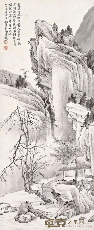 冯超然丁巳（1917年）作幽壑山居 94.5×38.5cm