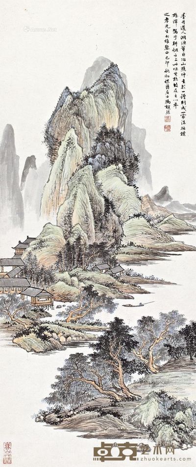 冯超然己卯(1939年)作溪山独钓 113×47.5cm