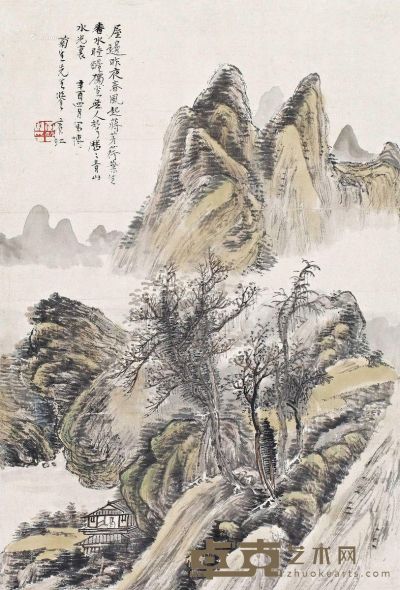 黄宾虹辛酉（1921年）作青山春晓 31.5×21.5cm