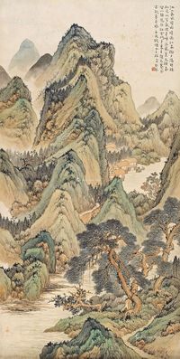 应野平己卯（1939年）作青嶂浮岚黛色横