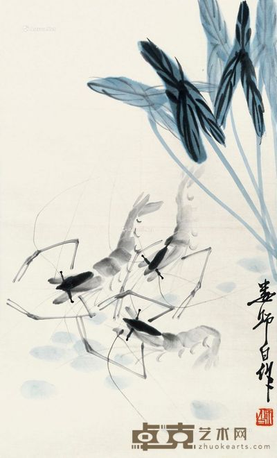 娄师白游虾图 67×41cm