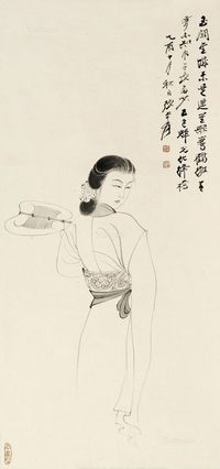 张大千1945年作执扇仕女