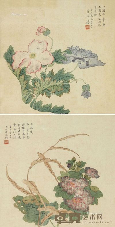 蒋廷锡1721年作花卉 （两件） 25×25cm