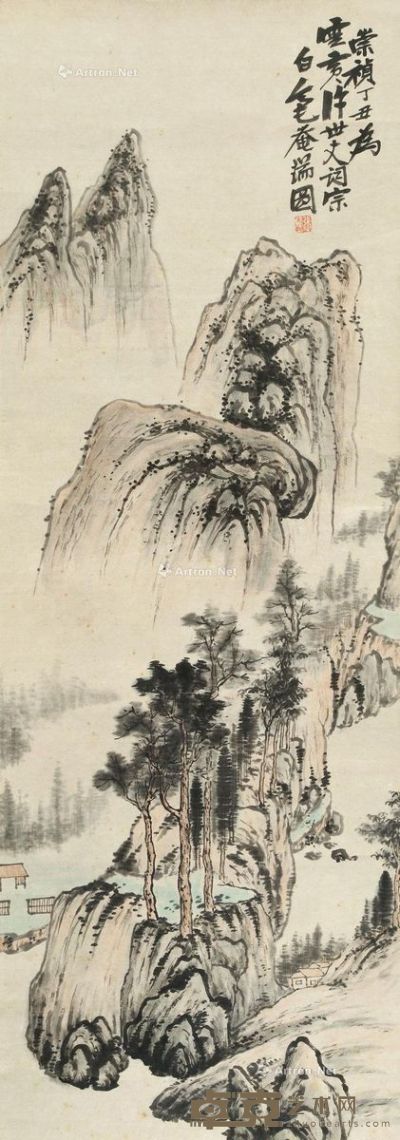 张瑞图1637年作山水 108×38cm