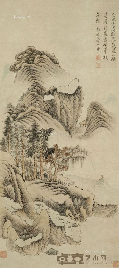 恽寿平（款）山水人物 87×39cm