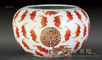 民国 矾红福寿小缸 直径25cm