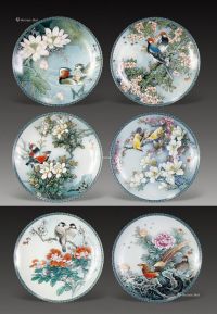 近代 “张松茂”中国宫廷花卉盘 （六件）
