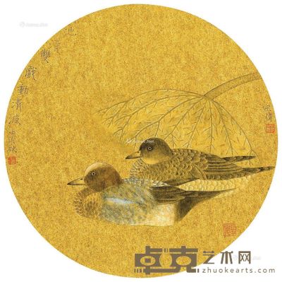 江宏伟2012年作池清双戏图 直径31.5cm