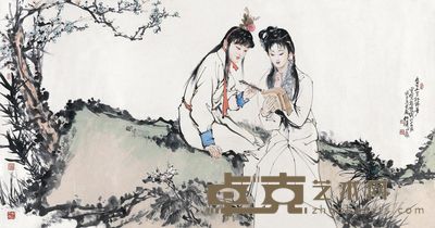 白伯骅1997年作宝黛敲诗图 95.5×183.5cm