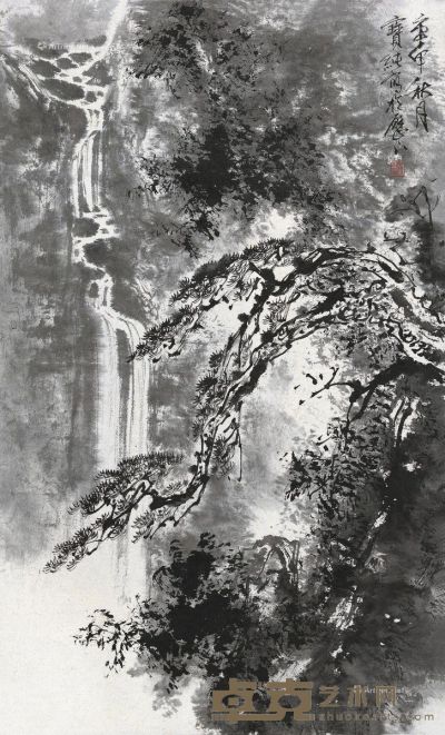 刘宝纯1980年作飞瀑图 78×47cm