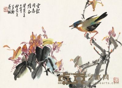 邓长夫1983年作花鸟 32.5×46cm