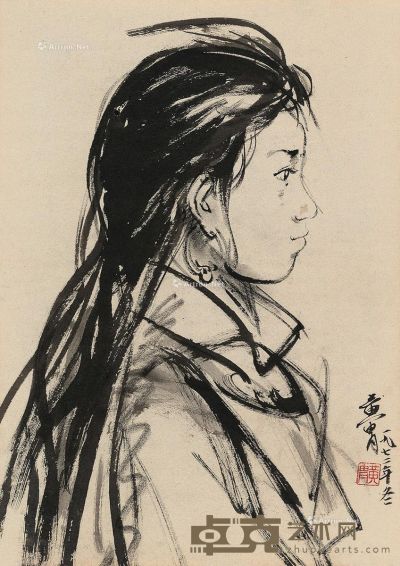 黄胄1972年作人物素描 38.5×27cm