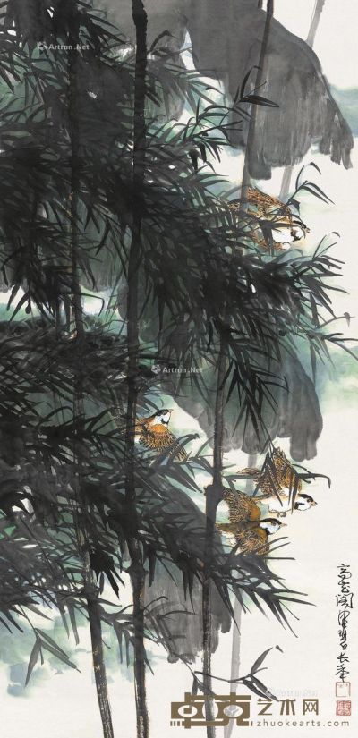 陈佩秋林荫小鸟 135.5×67.5cm