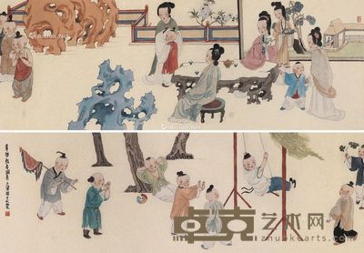 于水群婴戏春图卷 35×205cm