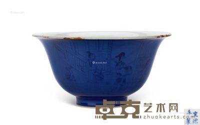 清康熙 蓝釉青花人物碗 直径25.6cm