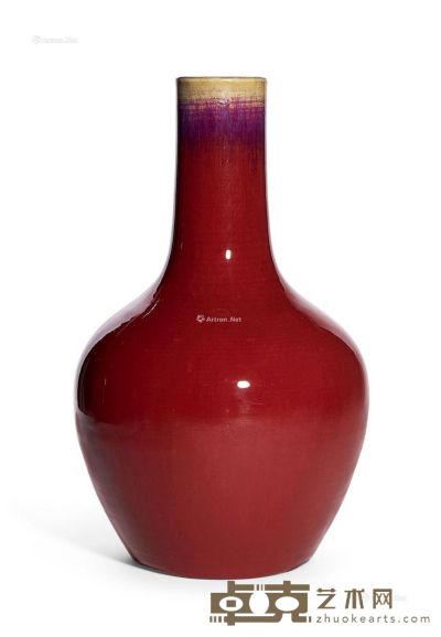 清中期 霁红釉天球瓶 高42cm