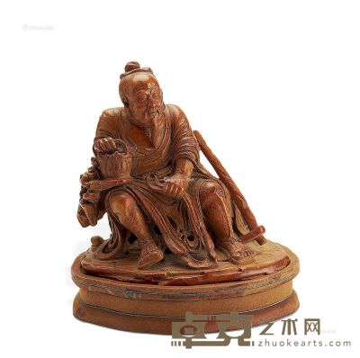清 竹雕采药老人坐像 高13.9cm