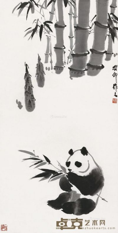 吴作人1963年作熊猫自在图 101×51cm