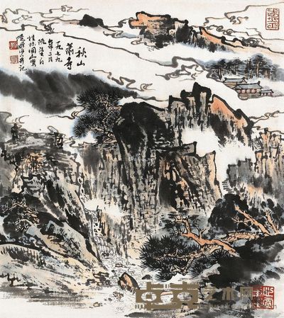 陆俨少1979年作秋山萧寺 73×39cm