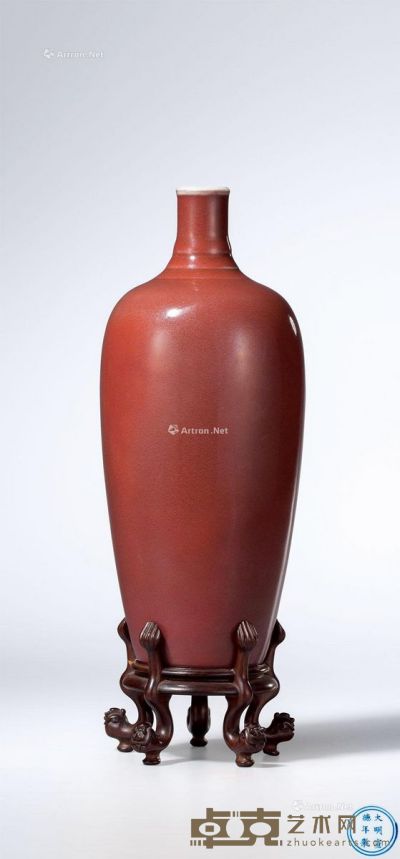 清雍正 宝石红釉长颈弦纹小梅瓶（图录号：1301） 高196cm