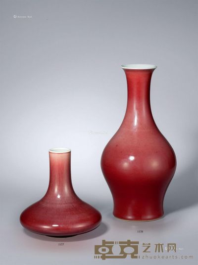 清中期 朗窯红釉荸荠扁瓶 高188cm