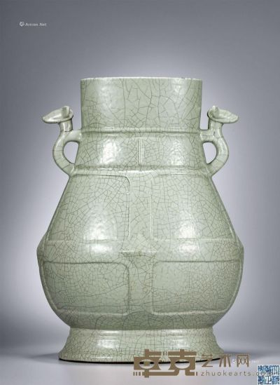 清雍正 仿哥釉双牺耳汉壶尊 高46cm